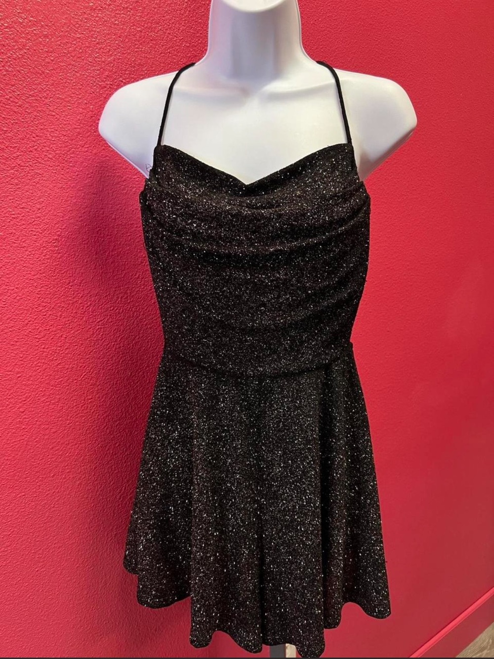 Windsor Sparkle Glitter Black Cowl Neck Spaghetti Strap Romper